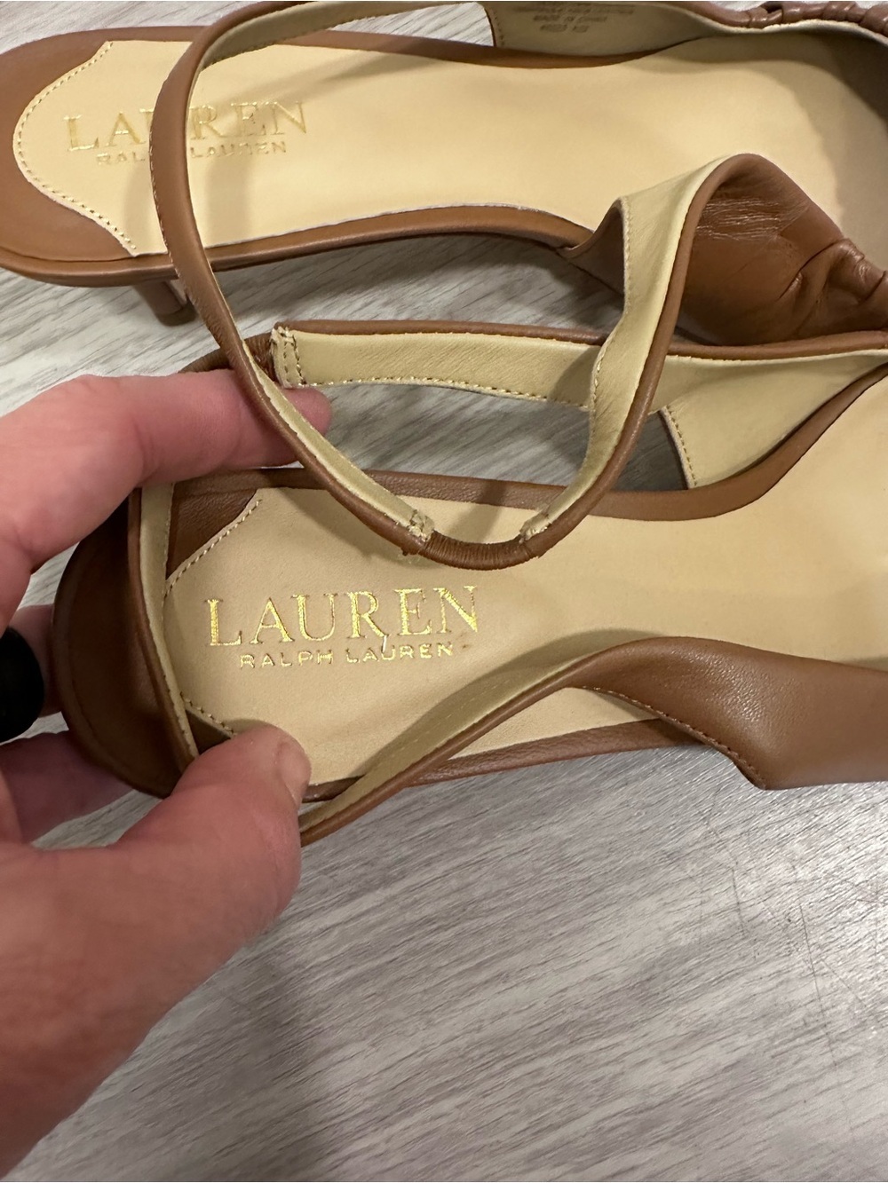 Lauren Ralph Lauren Lolah Tan Leather sling-back Kitten Heels Shoes New Sz 11 - Picture 5 of 9